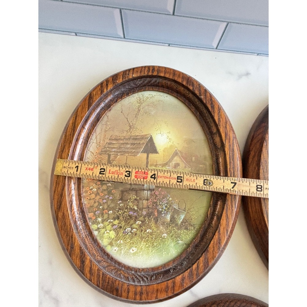 Vtg Homco Oval Wood Framed Cottagecore Wall Art Set of 3 Nature Pastoral Scenes - Picture 8 of 8